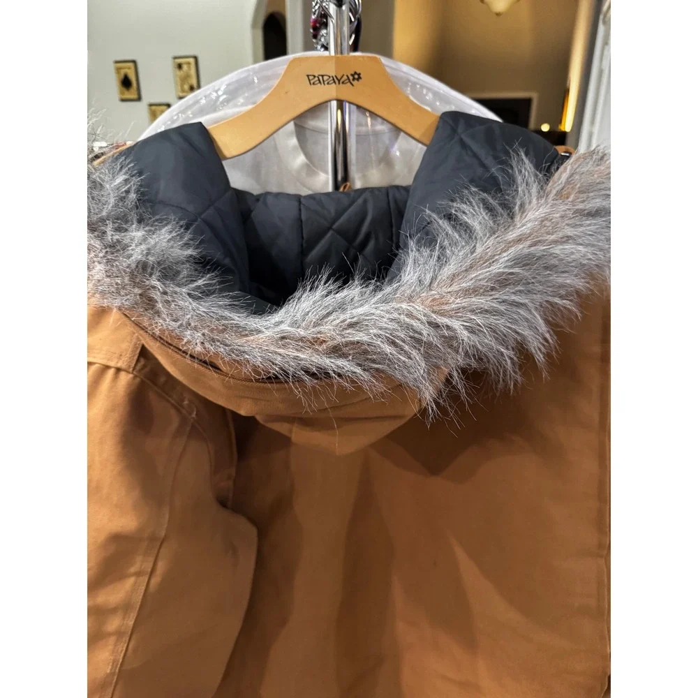 Vintage Carhartt Arctic Quilt Lined Duck Parka Brown Faux Fur Hood Mens XXL NOS